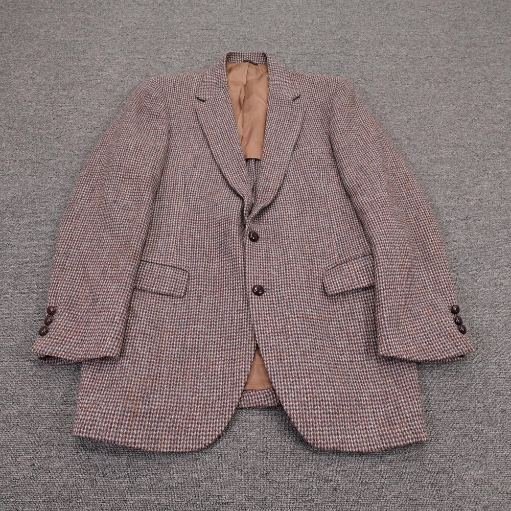 Harris Tweed Blazer Mens 42 Long Brown Check Wool Sport Coat Two Button USA